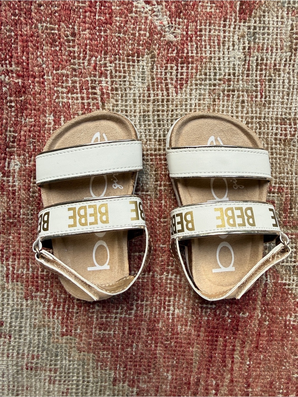 bebe White and Gold Logo Strap Kids Sandals